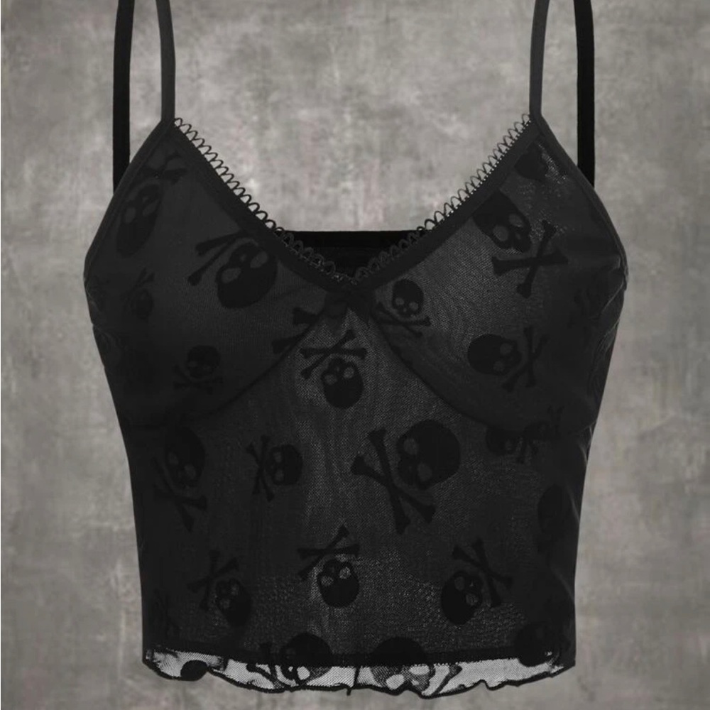 Sheer lace skull crop top
